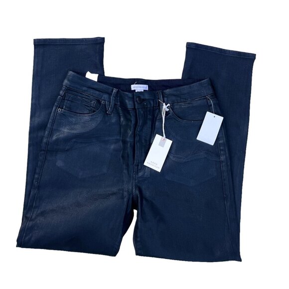 Good American Good Straight High Rise Coated Jeans in Black001 Size 14 - Picture 11 of 11